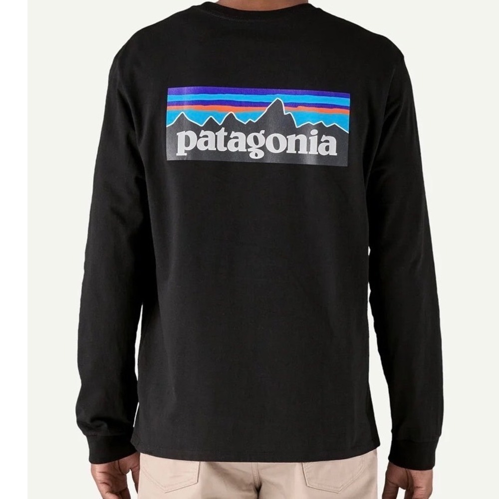 Patagonia Mens P-6 Logo Responsibili-Tee Long Sleeve Shirt Black Large